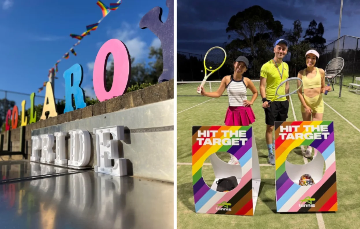 Rainbow signage at tennis club